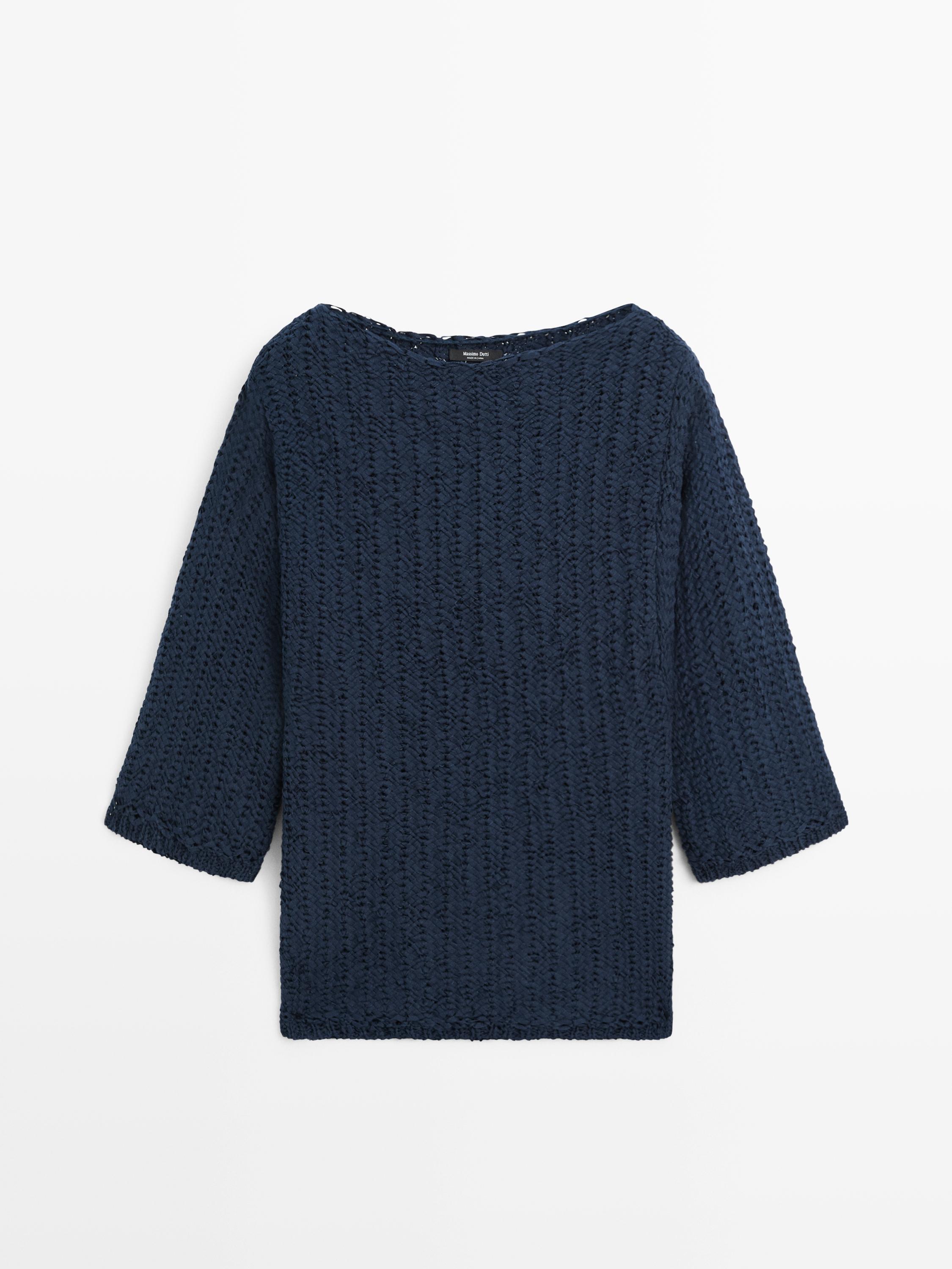 Textured cotton blend knit sweater